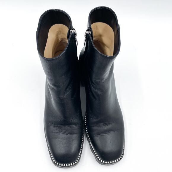 Jimmy Choo Mava Boots Crystal Trim Black Leather Ankle Block Heel Sz 38.5 / 8.5 - Picture 4 of 13